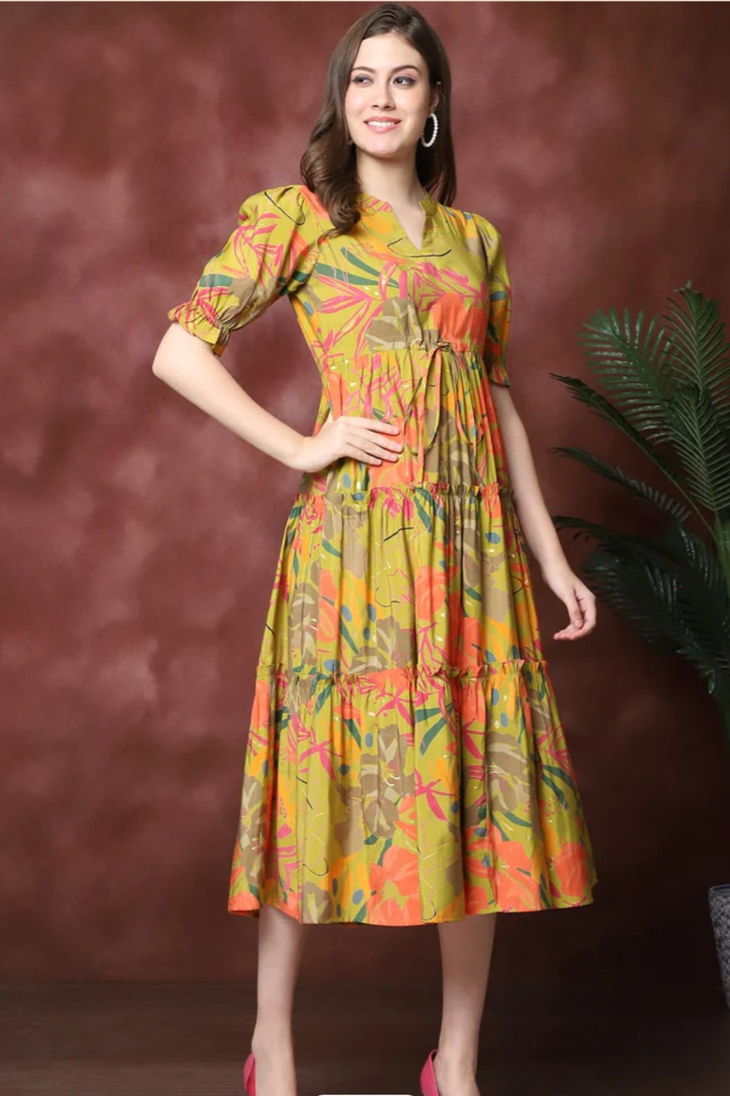 Meadow Whisper Tiered Midi Dress